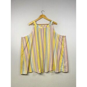 Torrid Striped Halter Neck Cold Shoulder Tank Top Plus‎ Size 4 Yellow Pink Blue